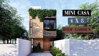 CASA 4 X 8 METROS  MINICASA MODERNA  2 RECAMARAS  ROOF GARDEN [upl. by Farand]