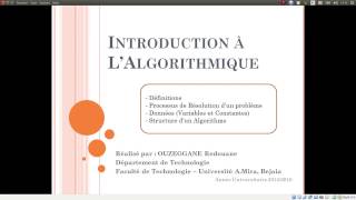 Cours 01  Introduction à lAlgorithmique [upl. by Oker421]